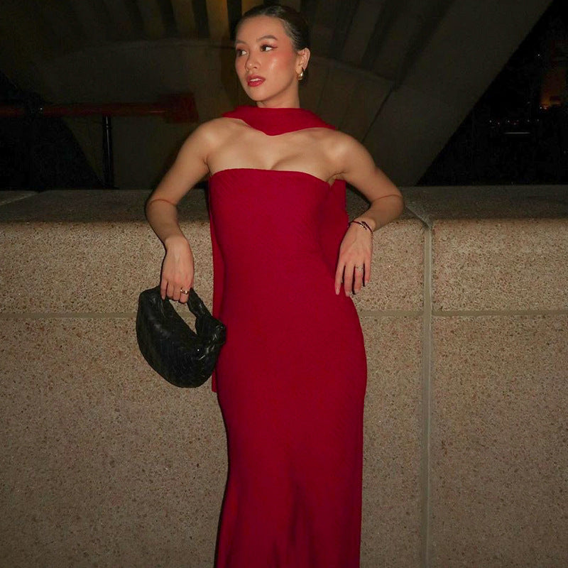 long fishtail dress with fitted waist, view 2 - MRSLM