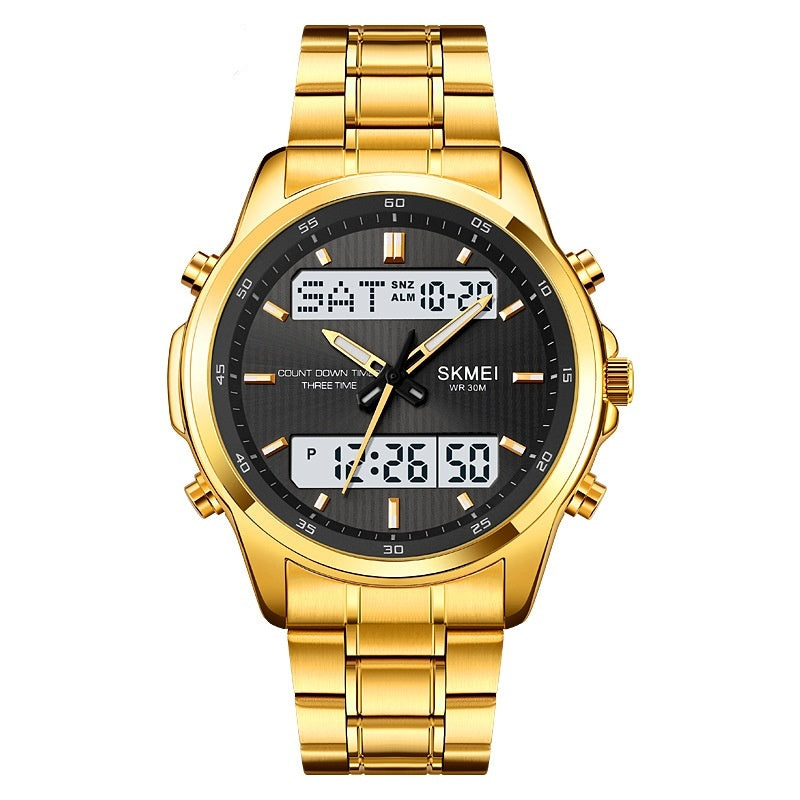 men's double display steel watch, view 4 - MRSLM