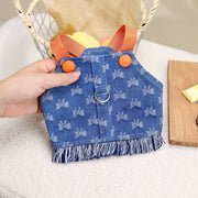 cotton denim dog harness and leash set, view 3 - MRSLM