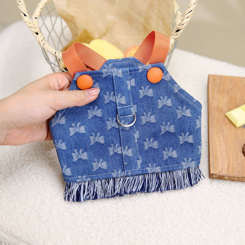 cotton denim dog harness and leash set, view 3 - MRSLM