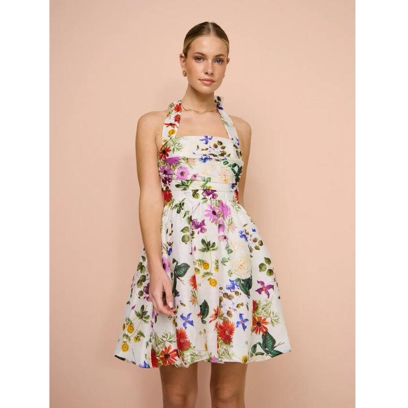 summer print halter sleeveless mini dress, view 3 - MRSLM