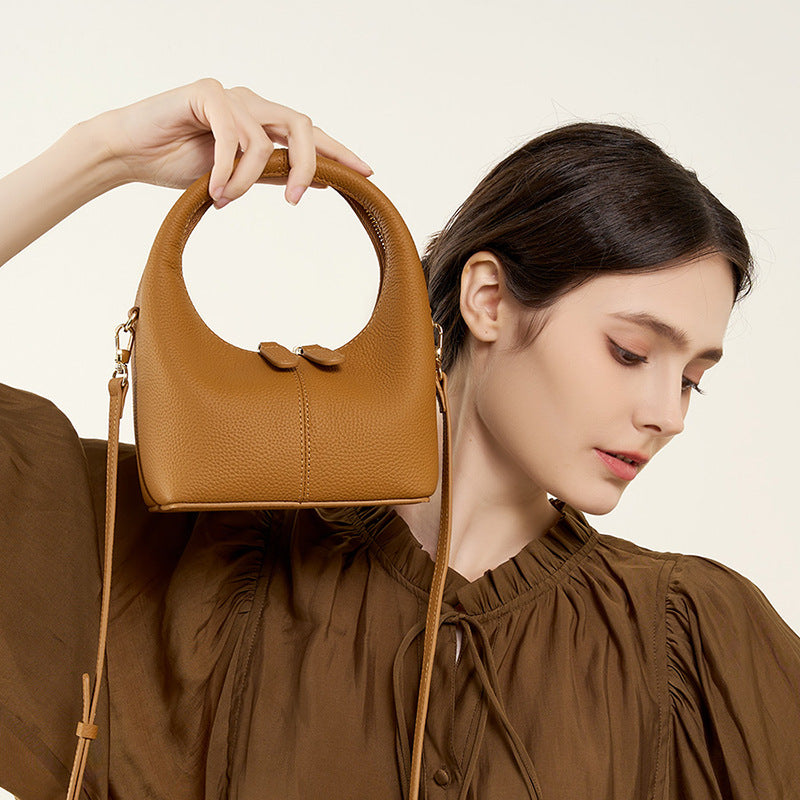 leather crescent shoulder bag, view 6 - MRSLM
