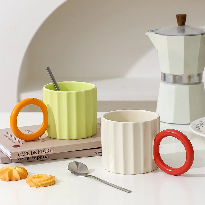 ceramic ripple handle coffee mug, view 7 - MRSLM