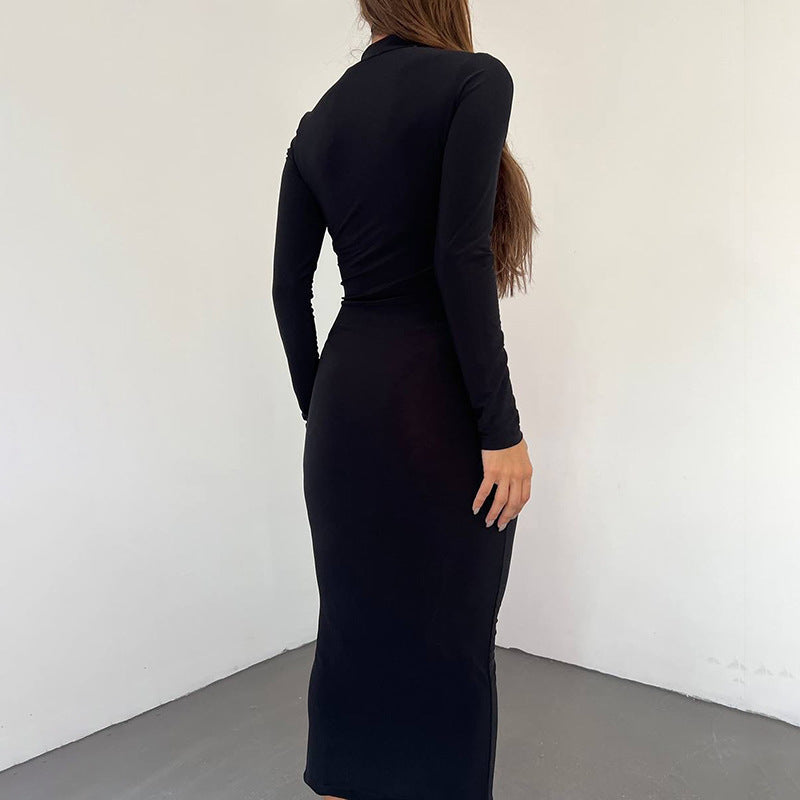 see-through pleated slim fit dress, view 4 - MRSLM