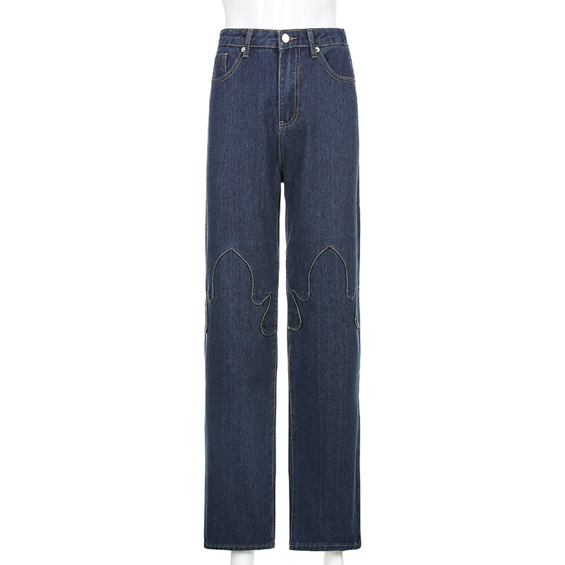 flame stitching high-rise jeans, view 8 - MRSLM