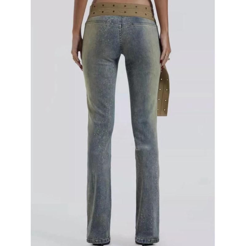 low waist slim-fit pencil jeans with canvas belt, view 4 - MRSLM