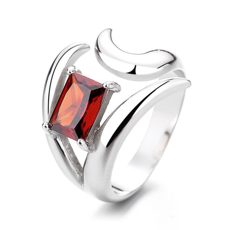 S925 silver red zircon open ring, view 3 - MRSLM