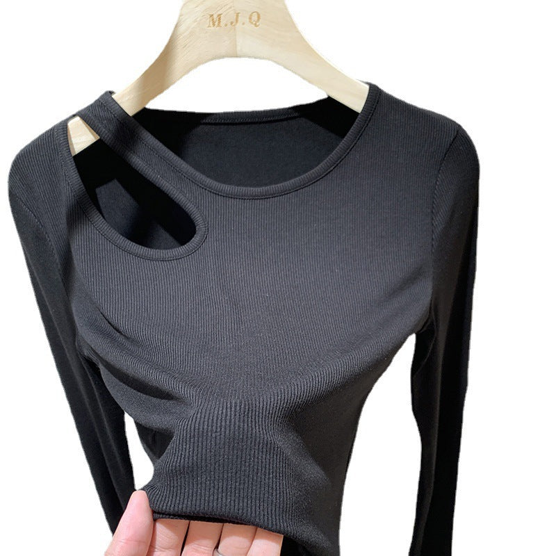 women's cut-out collarbone long sleeve tee, view 7 - MRSLM