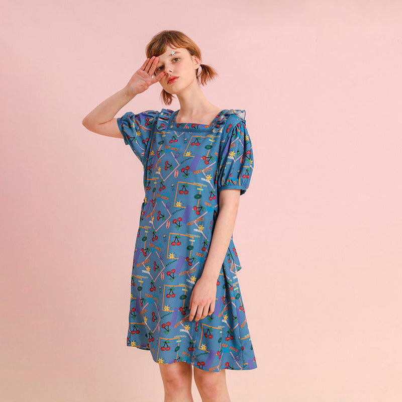 chiffon puff sleeve dress, view 3 - MRSLM