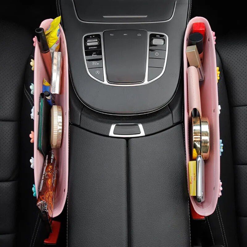 Pink & Black Faux Leather Car Seat Gap Organizer