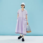 striped cotton sailor collar dress, view 4 - MRSLM