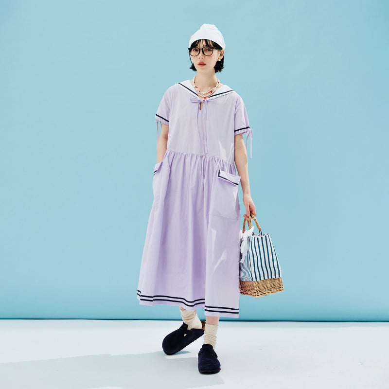 striped cotton sailor collar dress, view 4 - MRSLM