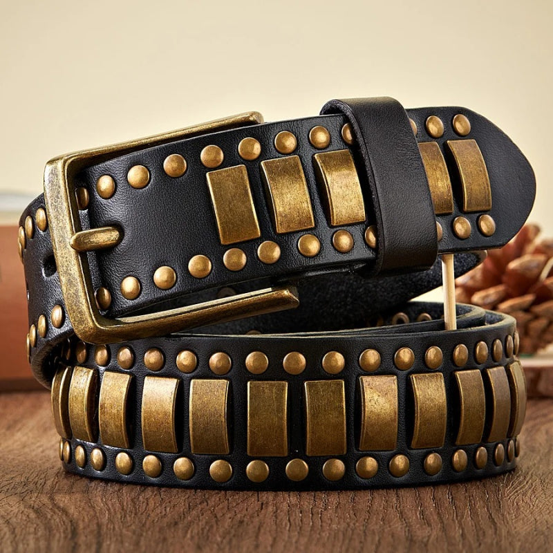 Punk rivet studded leather belt, view 3 - MRSLM
