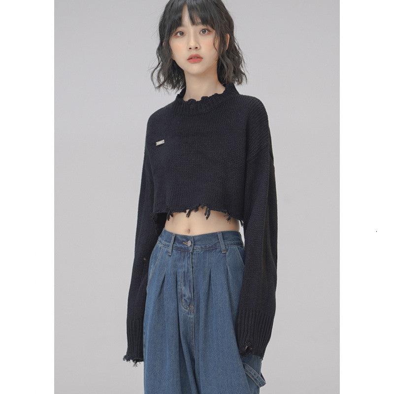 women's short loose slouchy sweater, view 5 - MRSLM
