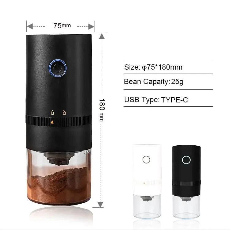 Portable Electric Coffee Grinder with USB Type-C Charging & Ceramic Burr