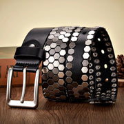 Wide rivet studded leather belt, view 5 - MRSLM