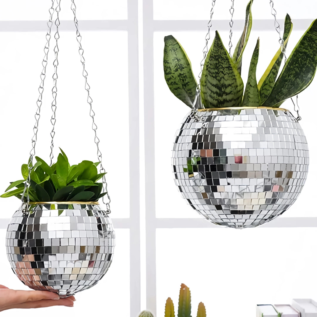 Decorative Silver Disco Ball Hanging Planter