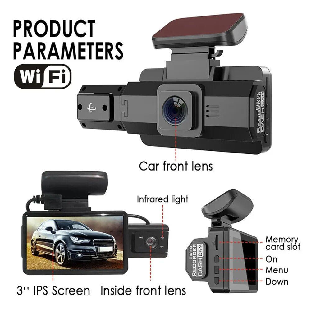 1080P HD Dash Cam with 360° Wide Angle, Night Vision, and G-Sensor