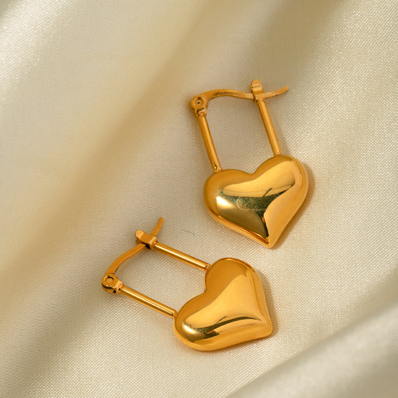 gold plated love heart pendant earrings, view 8 - MRSLM