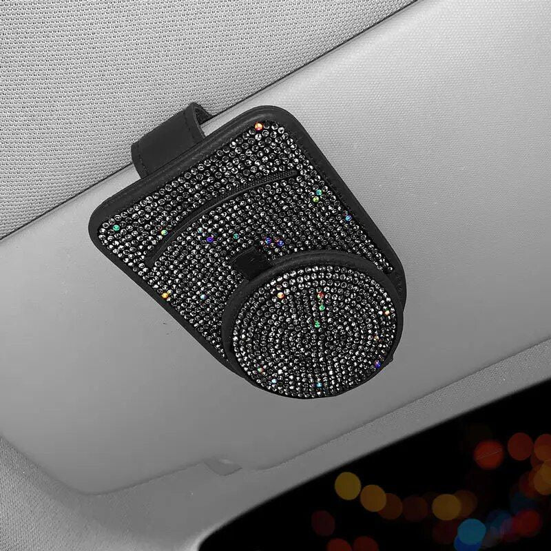 leather bling sunglass card holder for car visor, view 2 - MRSLM