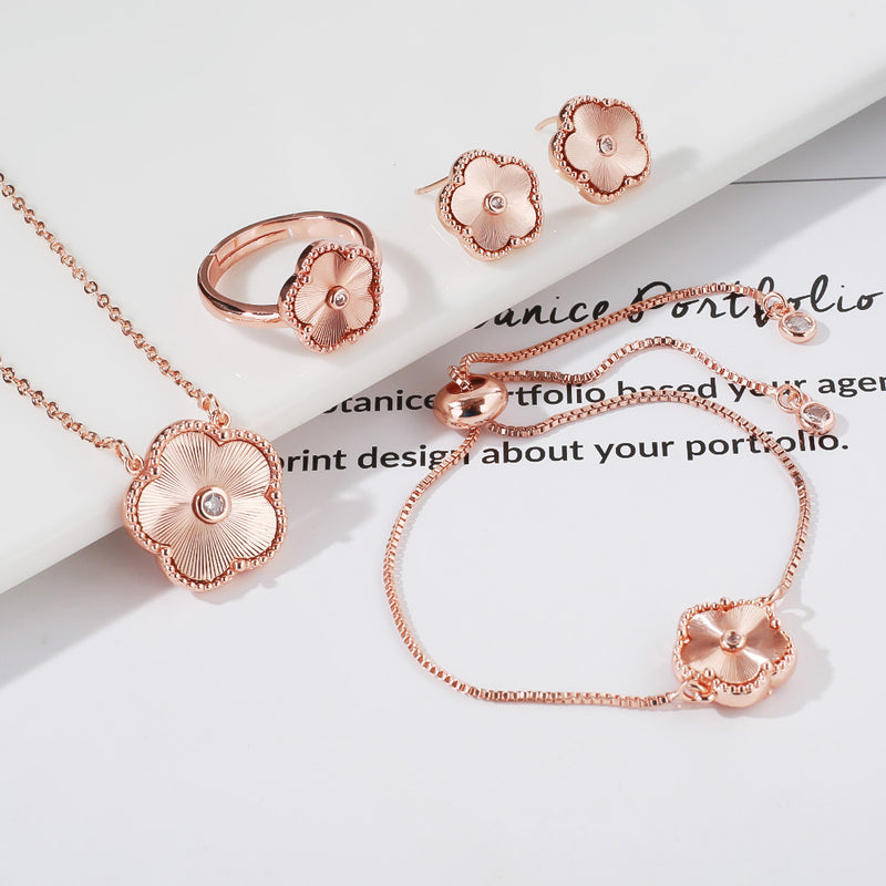 floral stainless steel jewelry set, view 3 - MRSLM