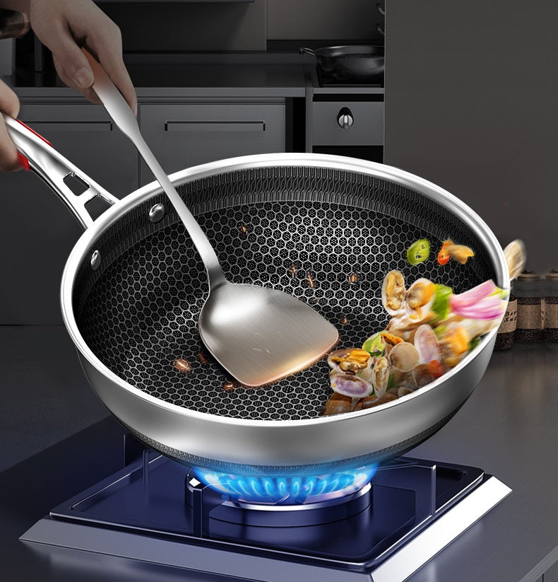 honeycomb non-stick stainless steel frying pan, view 5 - MRSLM
