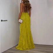 yellow green sleeveless long dress, view 4 - MRSLM