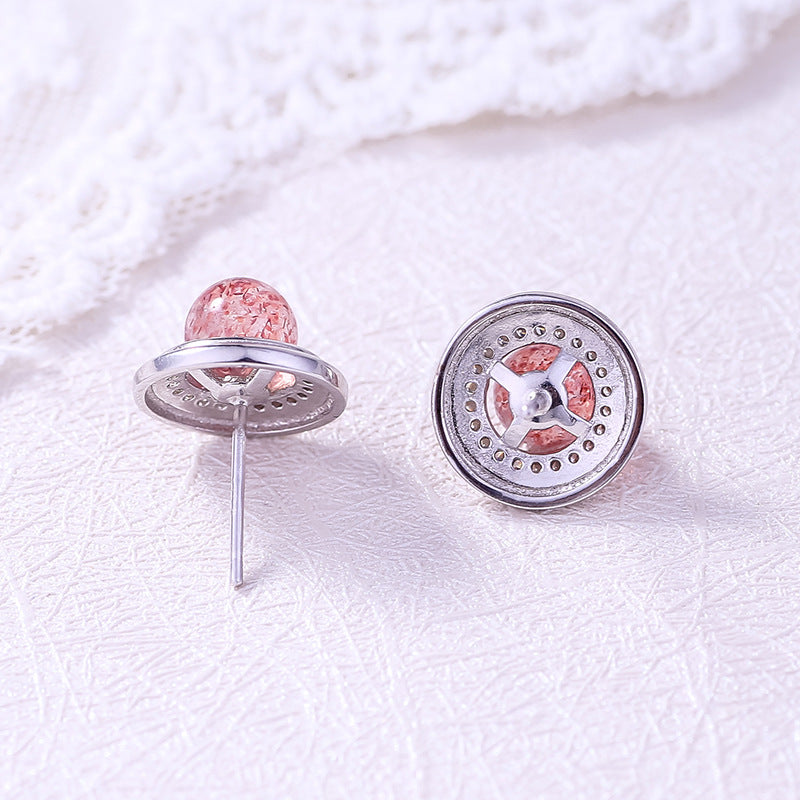 strawberry crystal stud earrings, view 4 - MRSLM