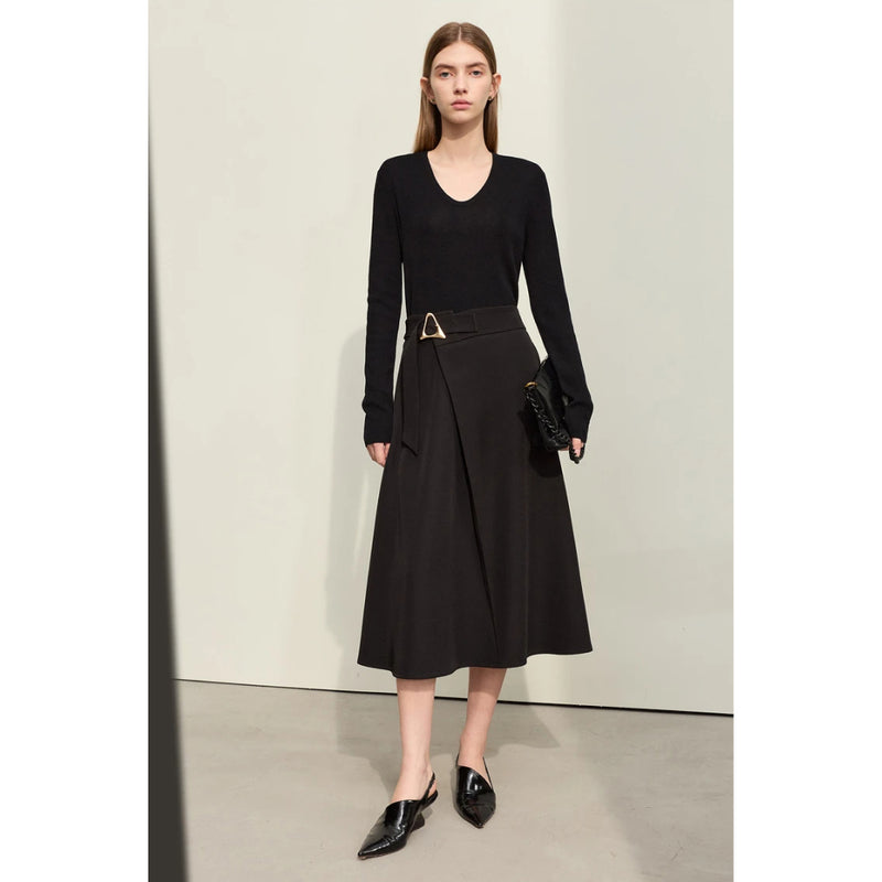 Women's A-line skirt with buckle belt, view 3 - MRSLM