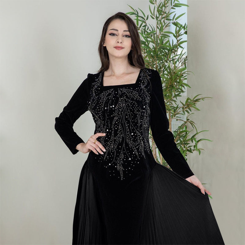 women's chiffon rhinestone evening dress, view 3 - MRSLM