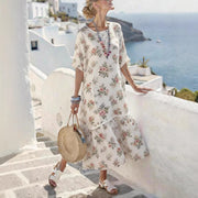 digital-print pleated maxi dress, view 2 - MRSLM