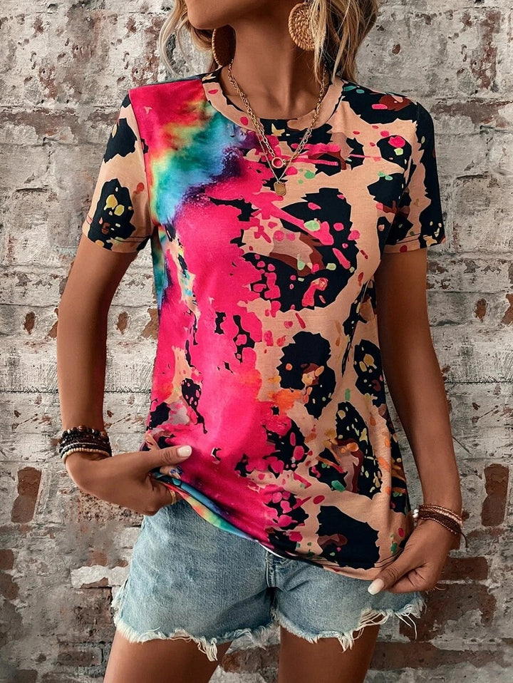 Women's Summer Fashion Painted Short-sleeved Slim T-shirt