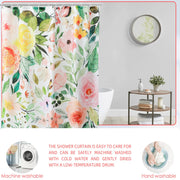 waterproof floral shower curtain with 12 hooks, view 8 - MRSLM