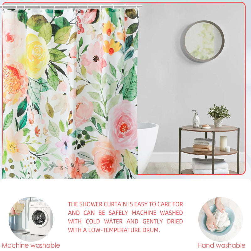waterproof floral shower curtain with 12 hooks, view 8 - MRSLM