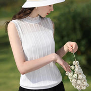 lace stand-up collar tank top, view 2 - MRSLM