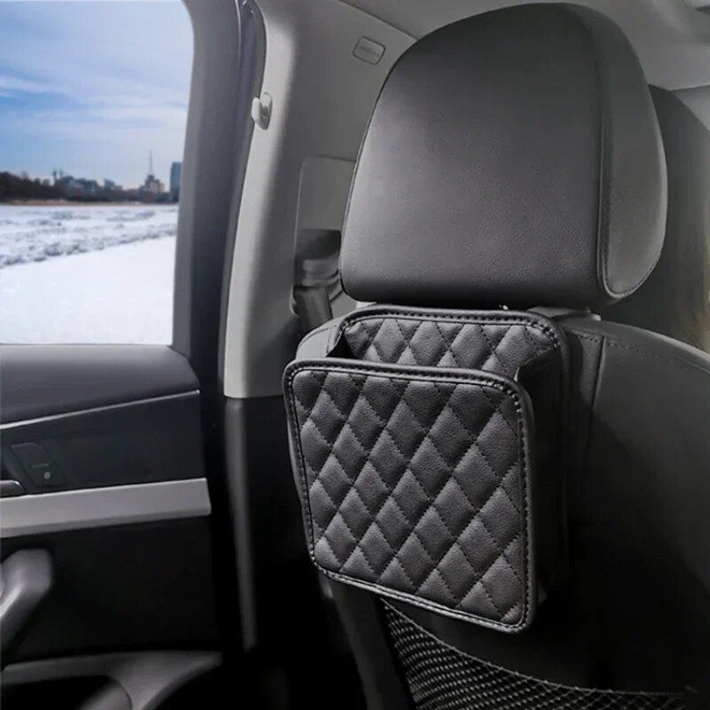 leather car seat back organizer with phone and umbrella holder, view 7 - MRSLM