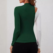 contrast patchwork stand collar top, view 2 - MRSLM
