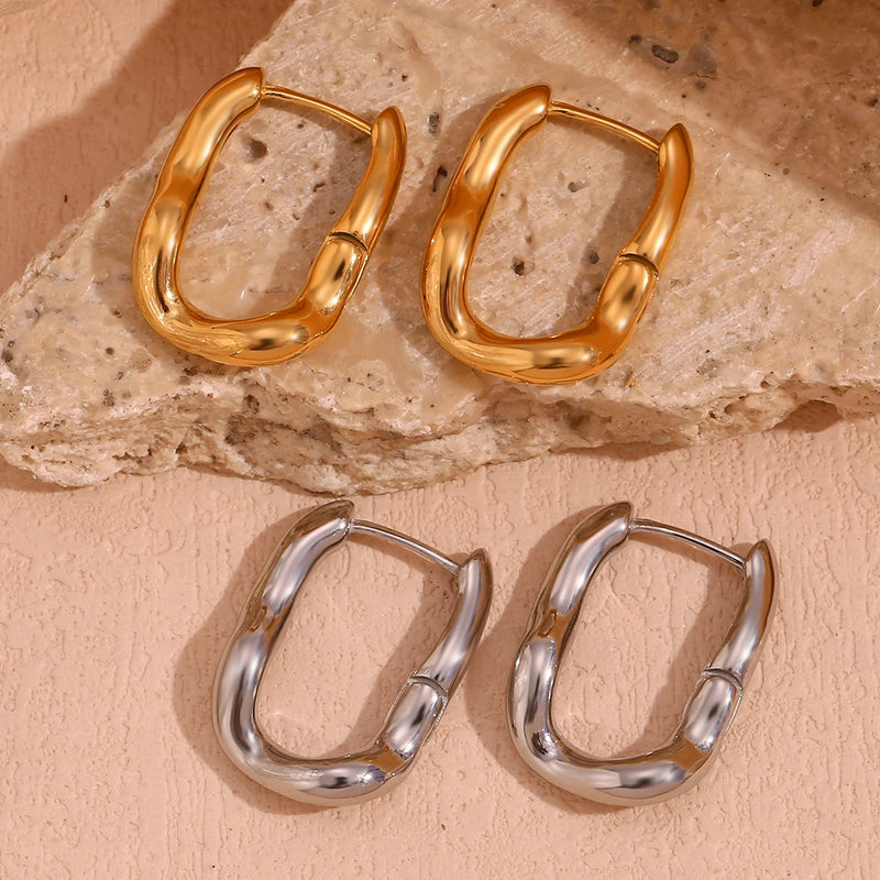 u-shaped gold plated hoop earrings, view 4 - MRSLM