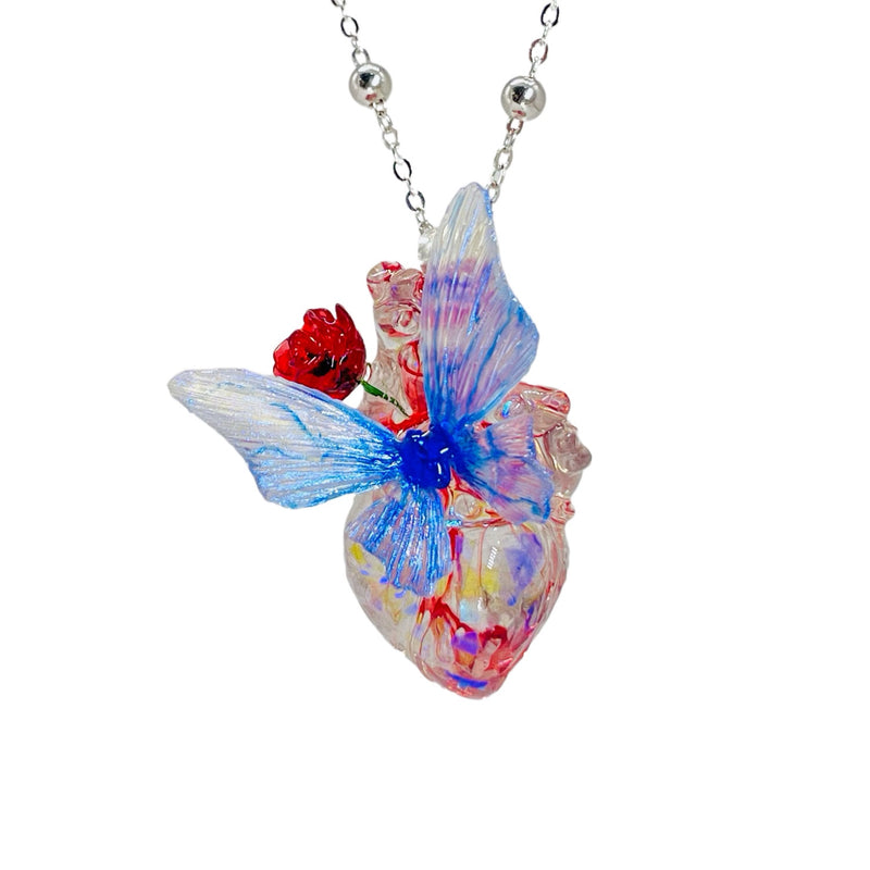 butterfly heart sterling silver necklace, view 4 - MRSLM