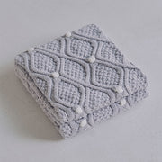 chunky knit blanket with pompons, view 7 - MRSLM