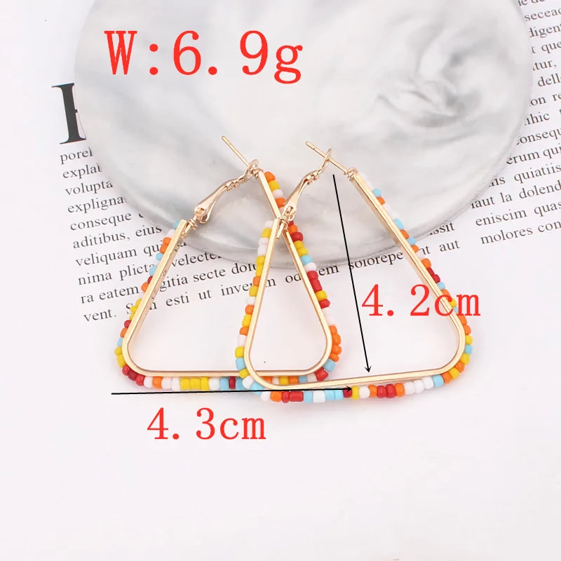 colorful beaded triangle hoop earrings, view 7 - MRSLM