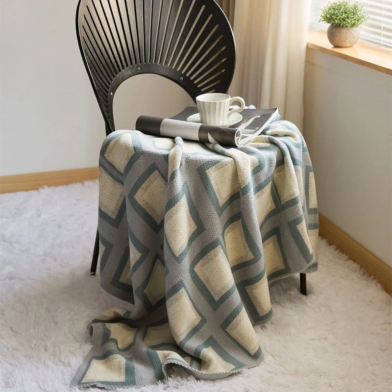 Modern plaid knitted throw blanket, view 5 - MRSLM