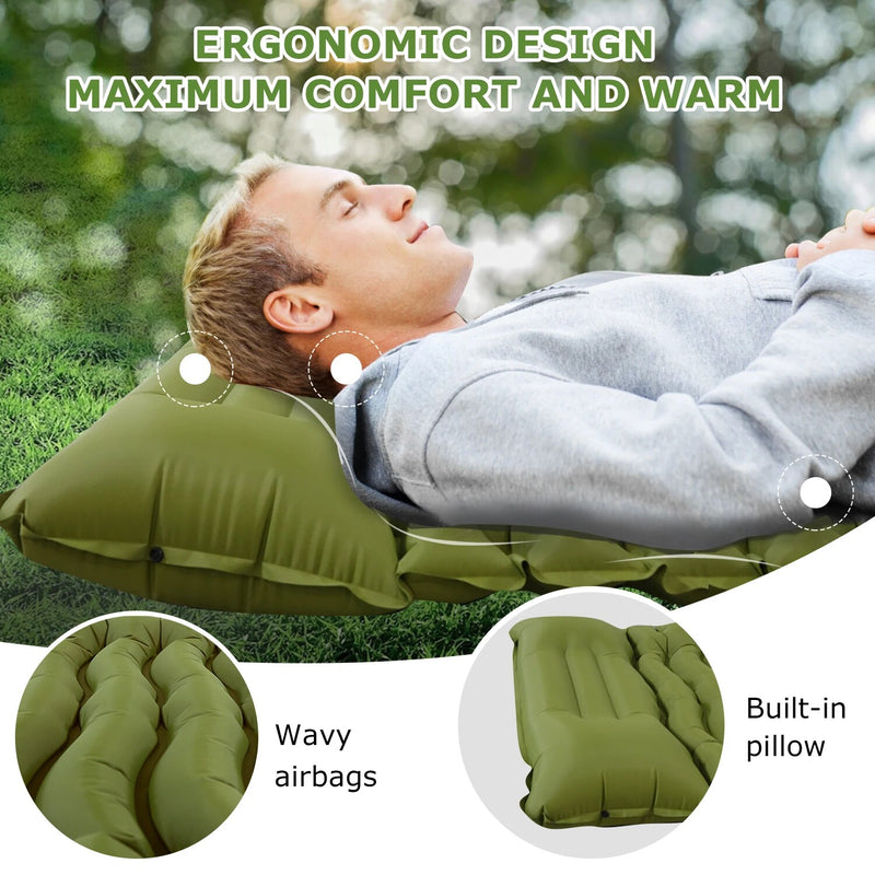 inflatable camping mattress with pillow and pump, view 4 - MRSLM