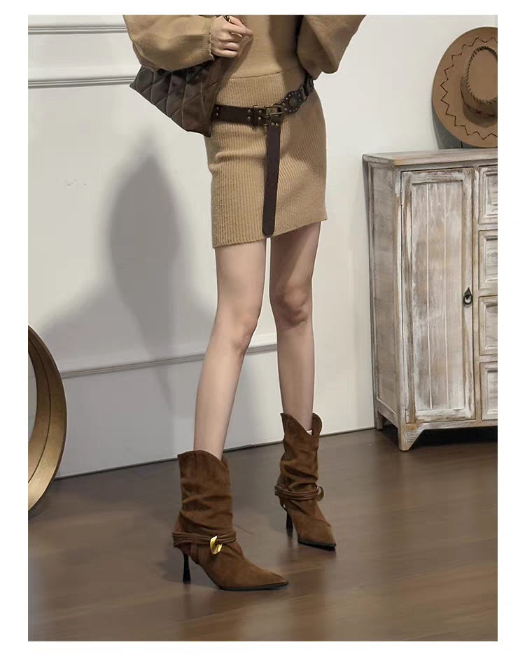 Women's suede slouch stiletto ankle boots, view 5 - MRSLM
