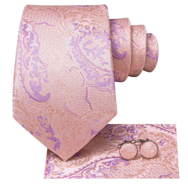 pink plaid silk tie with cufflinks and pocket square, view 5 - MRSLM