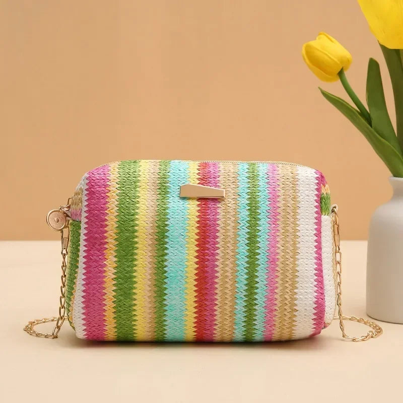 rattan knit straw crossbody bag, view 3 - MRSLM