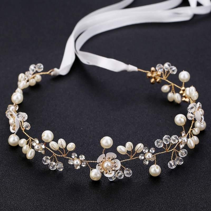 pearl flower leaf headband crown - MRSLM