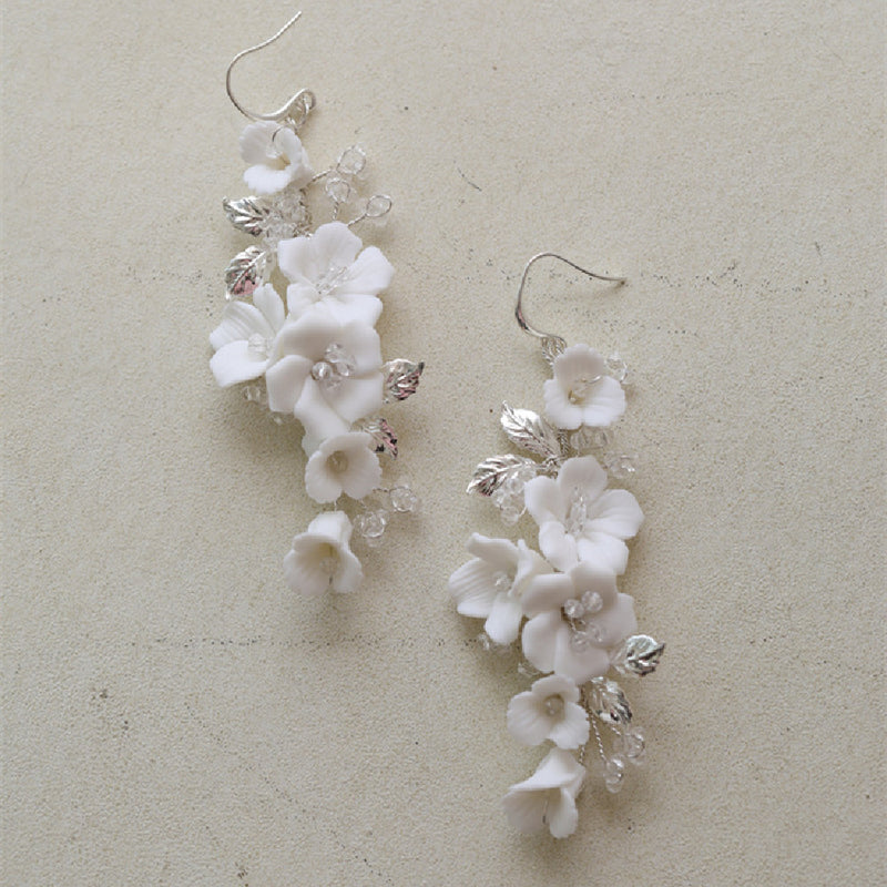 ceramic flower drop earrings, view 3 - MRSLM