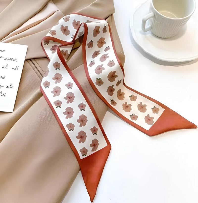 floral satin hair ribbon scarf, view 3 - MRSLM