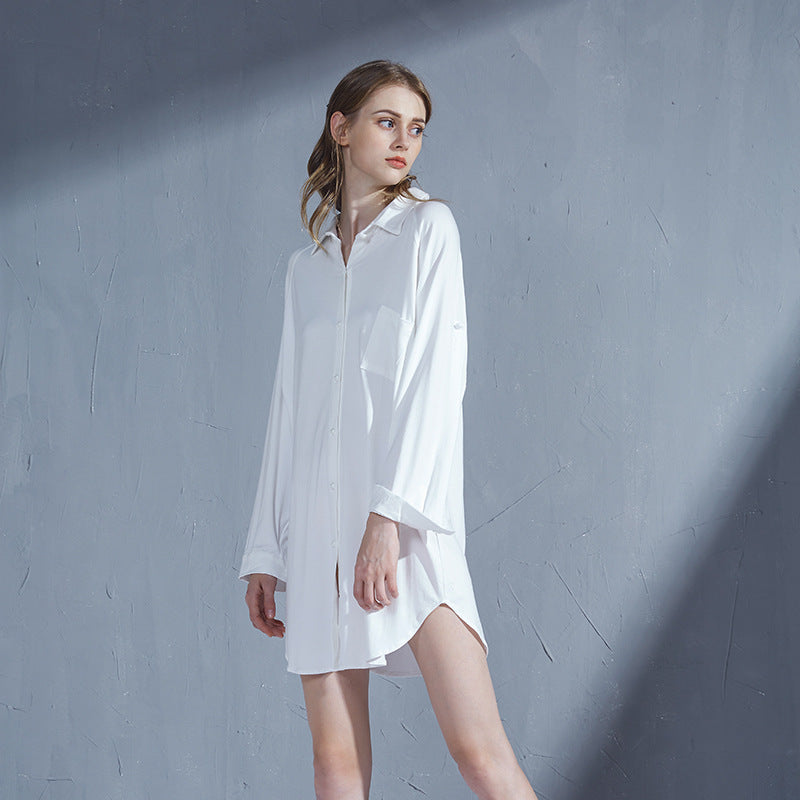 women's loose rayon cardigan nightdress, view 9 - MRSLM